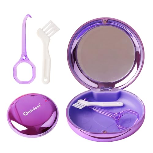 Solid Orthodontic Aligner Retainer Case with Mirror, Special Magnetic Closure 1 Pcs Retainer Case +1 Pcs Aligner Remover Hook +1Pcs Brush (Purple) - color: Purple
