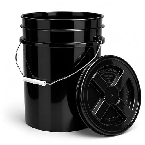 5 Gallon Bucket - Food Grade w/Lid BPA-Free, Black/Black, 1 | Airtight Gamma Seal Screw-On Lid, Heavy-Duty 90 Mil HDPE Plastic, Food Safe and Durable Container, Bulk Storage, Made in USA - color: Black/Black, size: 1 Pack