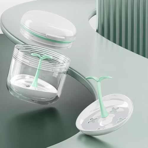 Denture Bath Cup,Retainer Cleaner Case Box,Night Mouth Guard Case Holder,Storage Soak Container with Drain Tray for Travel Cleaning with Mirror and Brush - color: White