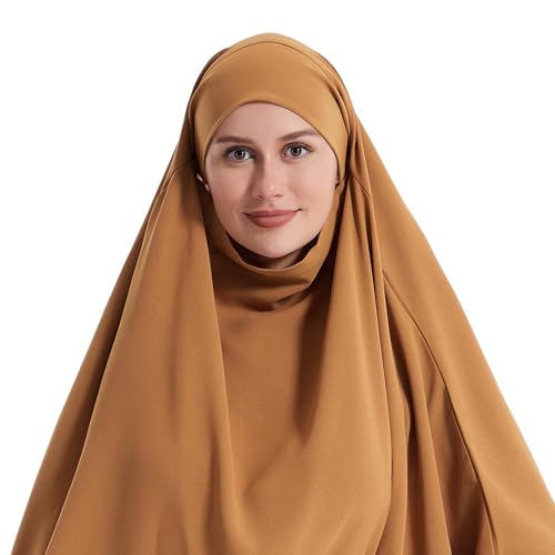 Lmdudan Muslim Women Islamic Full Cover Prayer Dress Long Sleeve Loose Abaya Hijab Outfit 2026 Ramadan Modest Prayer Clothes - color: Khaki, size: Large