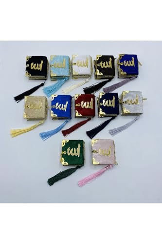 Mini Quran Set 10 Pieces Velvet Cover with Tassel Arabic Text for Islamic Gifts - Gray