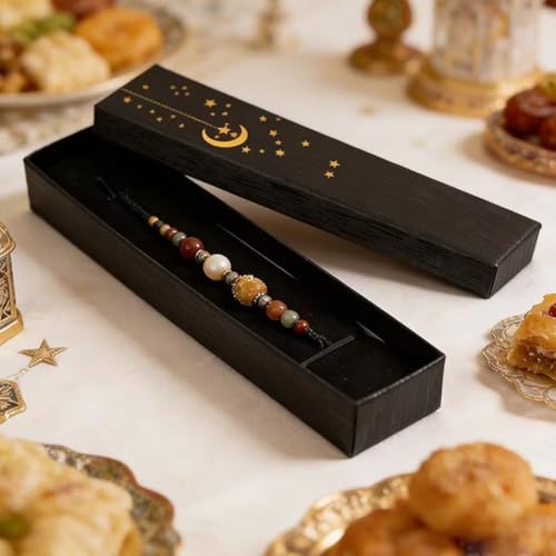 12 Pcs Ramadan Jewellery Gift Box Moon Star Eid Mubarak Jewelry Boxes Bracelet Necklace Chain Packaging Box - color: Black