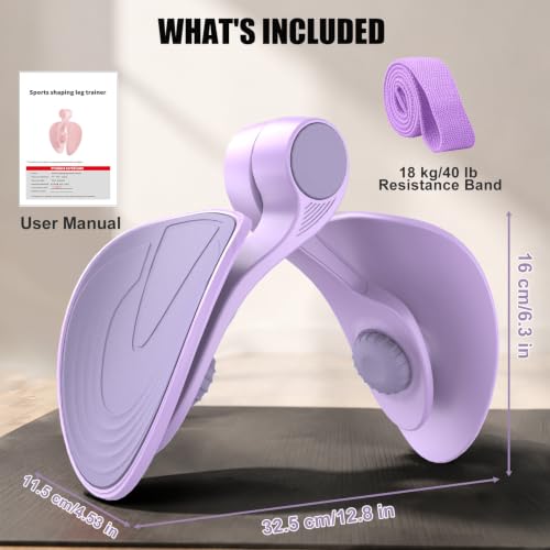 Pelvic Floor Exercise Device with 35 lb Resistance, Kegel and Inner Thigh Muscle Trainer, Home Workout Equipment for Postpartum Recovery, Women & Men, with Band - color: Purple