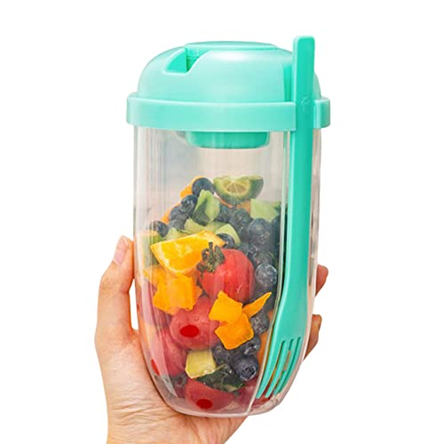 Keep Fit Salad Meal Shaker Cup,Salad Dressing Container to Go,Portable Fruit and Vegetable Salad Cups Container with Fork & Salad Dressing Holder for Lunch(Green)