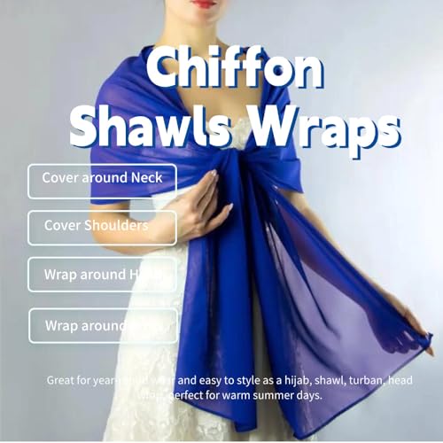 Chiffon Scarf for Women Lightweight Breathable Sunscreen Soft Solid Hijab Scarf for Daily & Muslim Wear - color: Royal Blue Chiffon Scarf