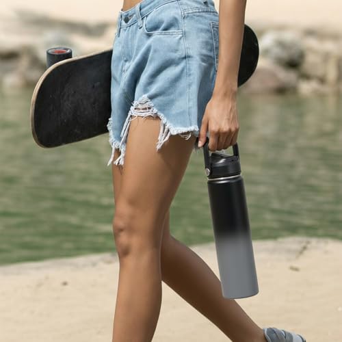 Fijinhom 24oz Insulated Stainless Steel Water Bottle, Wide Mouth Double Wall Vacuum, Silicone Straw, Sweat & Leak Proof, BPA Free Insulated Water Flask for Travel, Keep Cold 24h Hot 12h, Grey - color: Grey Gradient, size: 24 Ounces