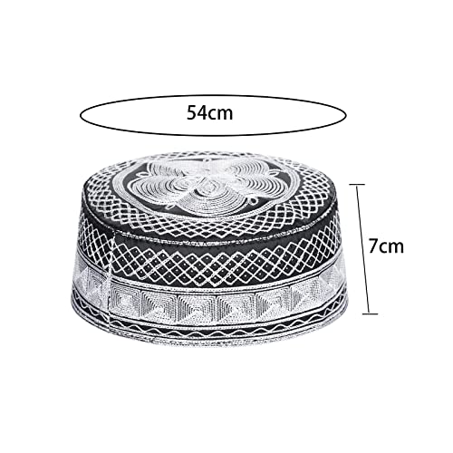 Mens Muslim Hat Islamic Prayer Cap, Muslim Eid Prayer Embroidered Kufi Fat Ramadan Mosque Arab Indian Prayer Cap - color: Black-white