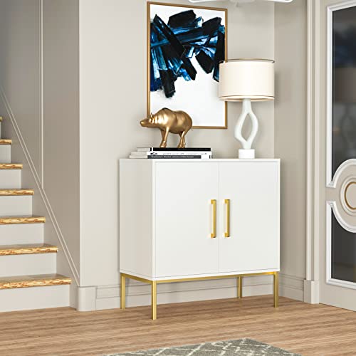 Buffet Sideboard Cabinet with Storage, Modern Wooden Cabinet with Adjustable Shelves, White and Gold Cabinets for Living Room, Kitchen, Hallway