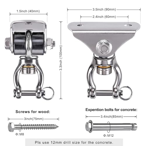 SELEWARE Silent Swing Hanger Heavy Duty Swing Hook Swivel Bearing Swing Mount Hardware for Porch Swing Hammock Chair Heavy Bag Yoga Silk Suspension Straps Olympic Rings 2 Pack - color: C: 360° Bearing Swing Hanger ( 2 Pack )