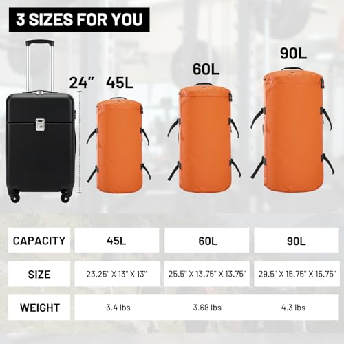 MIER 여행용 캠핑 체육관 스포츠용 대형 더플 백 백팩, 45L/60L/90L | 방수, 컨버터블 더플, 탈착식 백팩 스트랩, 신발 수납 공간, 튼튼한 타폴린, 3가지 사이즈 - color: 주황색., size: 90L