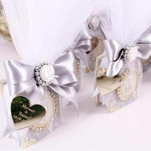 IEF Pack of 5 Personalized Mini Quran Islamic Party Favors, Velvet Mini Quran Decorated with Tulle Islamic Muslim Gift for Special Occasions