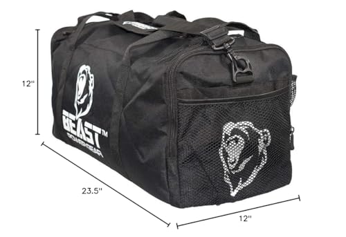 Gym Duffle Bag- Workout, Boxing, MMA, Sports Bag with Shoes Compartment and Adjustable Shoulder Strap for Men and Women (Black) - color: Black