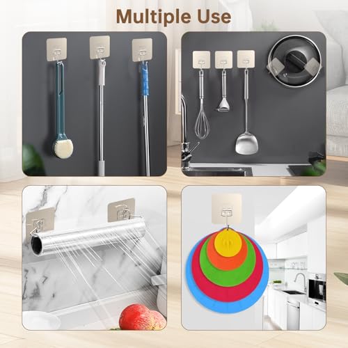 5-Pack Adhesive Lid Holder Hooks Compatible with Caraway Pan, Wall Hangers Without Nails, Self Adhesive Hooks Heavy Duty, Self-Adhesive Traceless Clear, Multiple Uses for Bathroom, Kitchen and Office