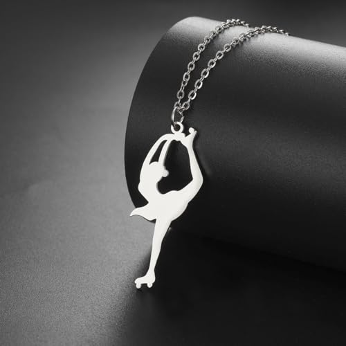 Dreamtimes Ice Skater Necklace Skating Charm Sports Pendant Necklace Ice Skating Sport Pendant Necklace Inspirational Jewelry for Women Skate Lover - color: Silver-3