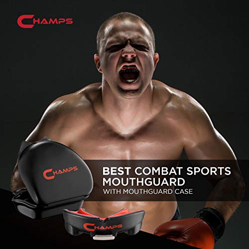 Champs MMA Breathable Mouth Guard for Boxing, MMA, Jiu Jitsu, Muay Thai, Wrestling & Combat Sports – Easy Fit, Boil & Bite Design Mouthpiece – Durable Boxing Mouthguard for Men & Adults, Case Included - color: Black