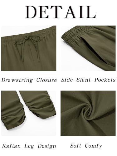 Runcati Mens Kaftan Thobe Pants Cotton Muslim Trousers Summer Kurta Pants - color: Army Green, size: XX-Large