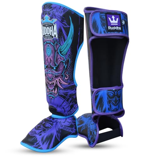 BUDDHA FIGHT WEAR Epic Shin Guards β Premium Synthetic Leather for Muay Thai, MMA & Kickboxing β Reinforced Seams & Durable Design