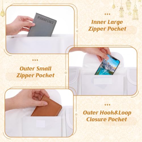 Dansydaisy Ihram Belt for Hajj and Umrah White Adjustable Ihram Waist Belt with Zippered Pockets Fits 32" up to 52" - style: 3 Pocket