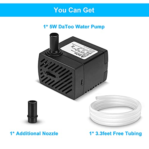 DaToo 95GPH 5W Small Submersible Water Pump Mini Fountain Pump Ultra Quiet For Aquarium Fish Tank Pond Statuary Hydroponics - size: 5W 95GPH (With 3.3ft Free Tubing)
