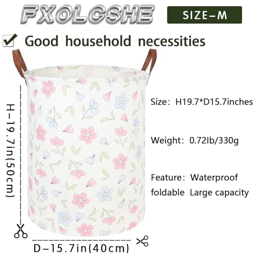 Flower Patter Laundry Hamper,Girls Laundry Basket,Waterproof foldable kid's laundry basket,Baby Girls Nursery Hamper,Gift Baskets, Girls Room Decor(Blue flower) - color: Blue flower
