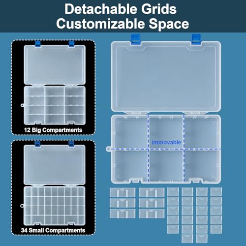 Qualsen Bead Organizer Box with Adjustable Dividers, 34 Girds, 2 Pack | Plastic Organizer Box with Dividers, Ideal as a Tackle Boxs for Beads, Jewelry, Crafts, Screws, Small Parts and More - size: 34 Gird-2pcs