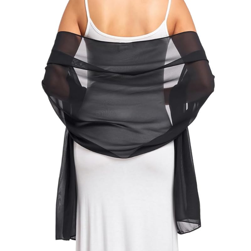 Utaly Lightweight Chiffon Scarf for Women Long Chiffon Sheer Scarf Ladies Fashion Sun-proof Shawls Wrap - color: Black