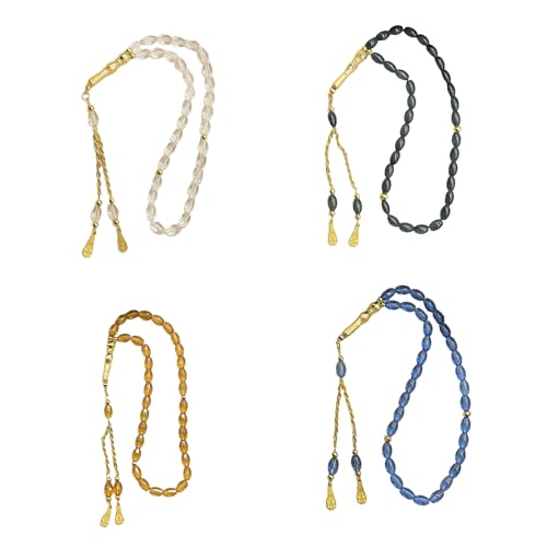 Oval Beads Glass Islamics Prayer Beads Tasbih With Gold Tassels For Daily Devotion And Cultural Event - color: Transparent Blue