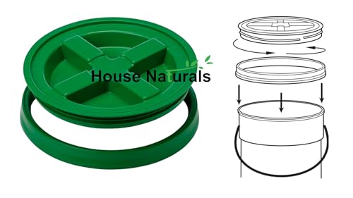 6 Gallon Food Grade Bucket Pail with Green Air Tight Screw on Lid (Pack of 2) BPA Free Made in USA Container
