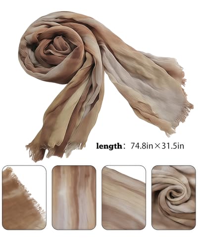 Women’s Gradient Tie Dye Hijab Scarf Soft Cotton Linen Headscarf Shawl Crinkle Printed Muslim Head Wrap - color: Color 1