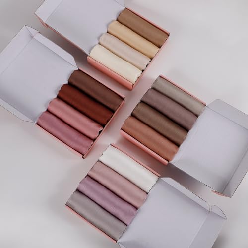 Febfim 4PCS Muslim Women Natural Wrinkle Long Satin Crepe Hijab Set Scarves Smooth Crinkle Ladies Shawl Wrap Set - color: Color 2