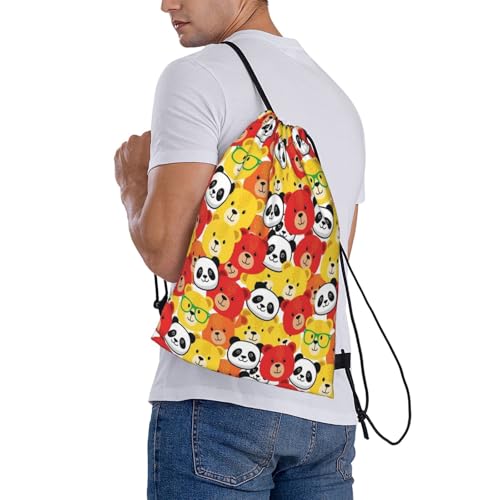 Cinch Sack Drawstring Backpack Cute Panda Bear, Waterproof Sports Bag for Basketball Soccer and Ball Storage - color: Pattern (374)