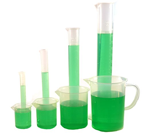 EISCO Industrial Polypropylene Plastic Measuring Volume Set - 3 Beakers, 4 Graduated Cylinders, 1 Pitcher - US Sourced Plastic