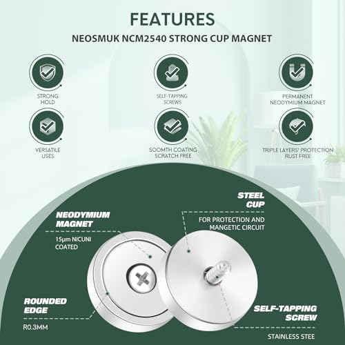 Neosmuk Silver Magnets with Screws,60lbs+ Heavy Duty Rare Earth 4 Pack - color: Silver, size: 60 lb