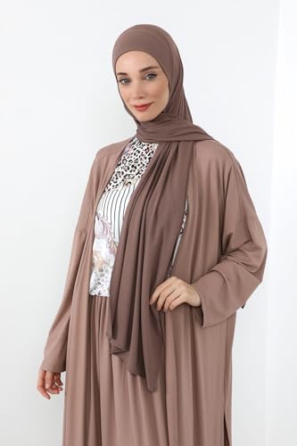 Aisha's Design Neck-Covering Practical Jersey Hijab with Built-In Ninja Bonnet - color: Chocolate