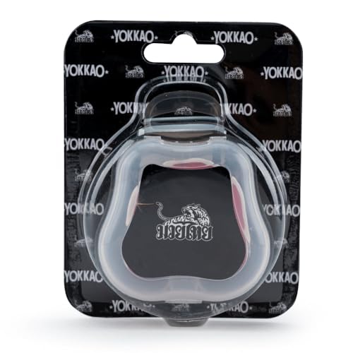 YOKKAO Muay Thai Boxing Mouth Guard – Boil and Bite Mouthguard with case for All Contact Sports, Easy Breathing Mouthpiece for Adults - White/Red - color: White/Red