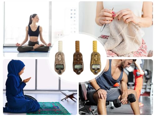 Digital Beads Counter, 3 Pieces Digital Tasbih Tally Counters, Resettable Finger Counter, Digital-Counter with Compass,Electronic Rotating Prayer Beads Counters,for Meditation,Muslim Prayer