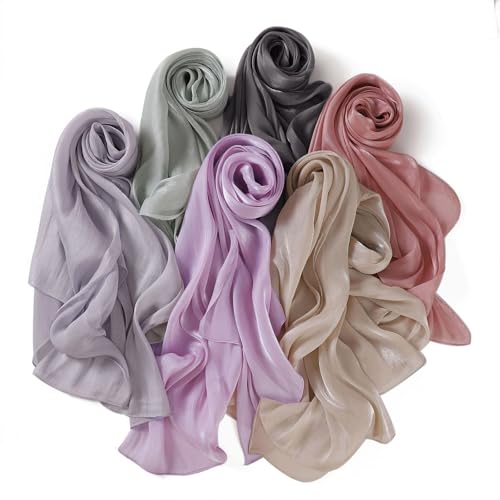 Premium Hijab Head Scarf for Women Lightweight Shimmer Hijab Head Wrap Scarves Crepe Satin Scarf Shawl Wrap - color: Light Purple