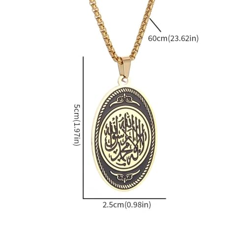Exquisite Stainless Steel Islamic Muslim Quran Verse Oval Pendant Necklace for Men Women Ramadhan Amulet Jewelry - color: golden