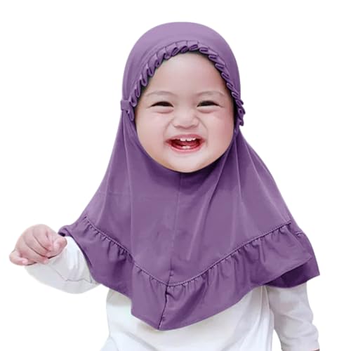GREUS 2Pcs Kids Hijab for 2-6Y Girls Muslim Headscarf One Piece Hijabs Khimar Islam Arab Scarf Turban Bandana Hat Head Wrap - color: Set E (Light Purple + Deep Red)