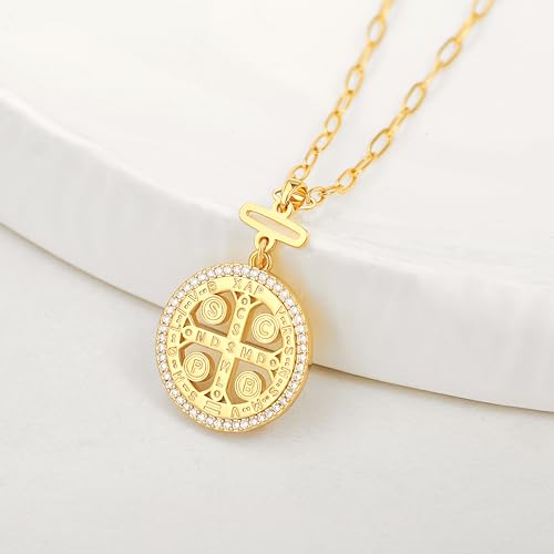 POTESSA 18K Gold Plated Pendant Necklace Medallion Coin Heart Y Shaped Chain Toggle Necklace for Women Jewelry - color: CZ Cross