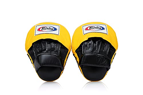 Fairtex FMV9 Contoured Focus Mitts |Striking Accuracy & Protection for Boxing, Muay Thai, Kickboxing |Ergonomic Design, Soft Padding, Secure Fit Leather - color: Black/Yellow