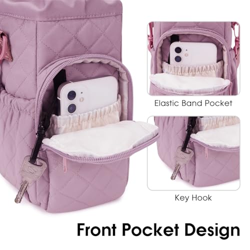 sportsnew 40oz Insulated Crossbody Water Bottle Bag Gym Hiking Phone Pocket | Water-resistant Lining, Padded Strap, Top Handle, Drawstring, Phone Pocket, Elastic Slots, Built-In Key Clip for Gym Walking - color: Quilt Pink