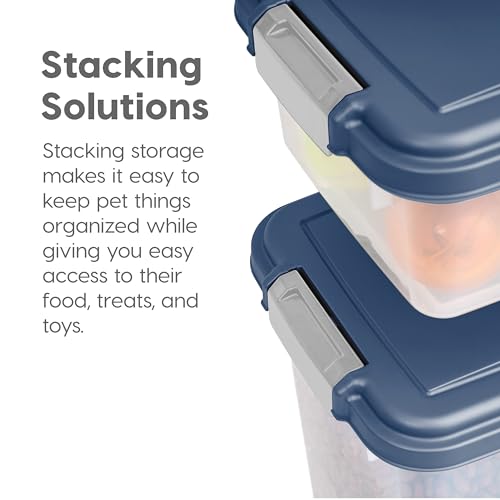 IRIS USA Dog Food Storage Container, 30 lbs & 11 lbs Combo, Cat Food Storage Container, Dog Treat Container, Airtight, Stackable, 2-Cup Scoop, Wheels, Easy Mobility, Navy - color: Navy