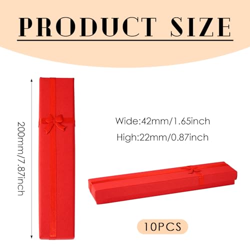 Sparkeads 10pcs Necklace Cardboard Boxes Bulk Red Paper Rectangle Box Cases with Bowknot for Birthday Wedding Christmas Necklaces Jewelry Packaging 7.8 x 1.6 Inches