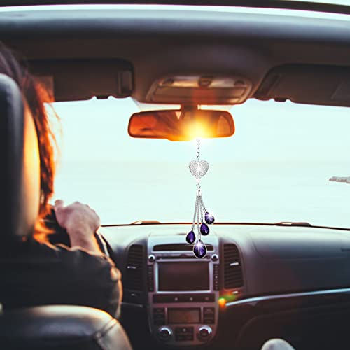 Frienda Bling Car 백미러 액세서리 여성용 선물 귀여운 하트 크리스탈 걸이 참 다이아몬드 장식 행운의 인테리어 장식품 펜던트 (24.9cm(9.8인치), 퍼플) - color: 퍼플., size: 9.8 Inch