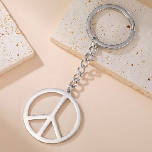 Dreamtimes Peace Sign Pendant KeyRing for Men and Women Love Peace Symbol Keychain Bag Car Keyring Peace Sign Jewelry - color: Silver