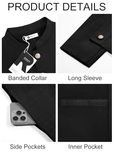 Runcati Mens Kurta Coats Indian Mandarin Collar Attire Ethnic Outfits Wedding Festive Party Clothing Casual Kaftan Robe - color: Black, size: Medium