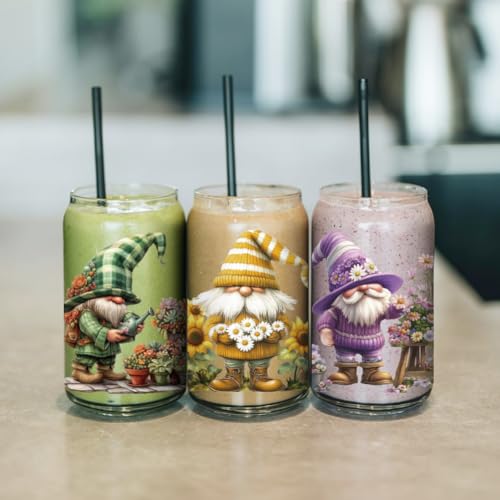 arricraft 10 Pcs Colorful Dwarf Elf Theme Cup Printing UV Transfer Papers, 10 Styles Gnome Moon Butterflies Forests Flowers UV DTF Cup Wrap Stickers for 16 OZ Glass Cups Crafts 9.5x4.3inch - style: Colorful Dwarf Elf Theme