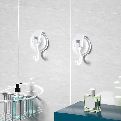 Heavy Duty Vacuum Suction Cup Hooks, White Plated Polished Super Suction for Kitchen Bathroom, 2 Pack - color: White