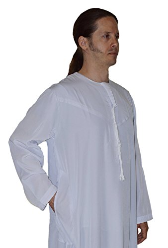 Men's Saudi Style Dishdasha Thobe Daffah Arabian Caftan Easter Wear White - size: X-Small 52"